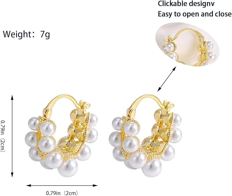 El Regalo Retro Elegant Double Row Imitation Pearl Oval Hoop Earrings for Women - Fashion Pearl Double Layer Ear Buckle Hoops