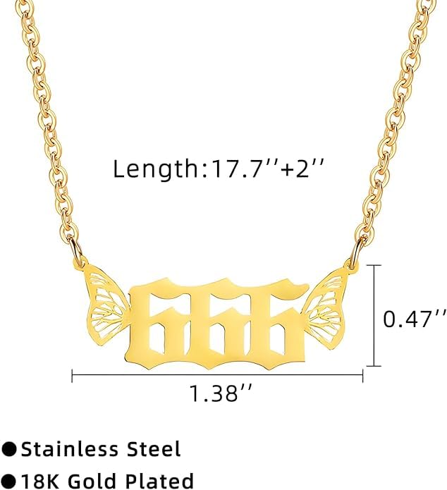 El Regalo Small Butterfly Wings Angel Number Necklace- Stainless Steel, Anti Tarnish, Angel Number Numerology Jewelry for Women & Girls (Angel Number 666)