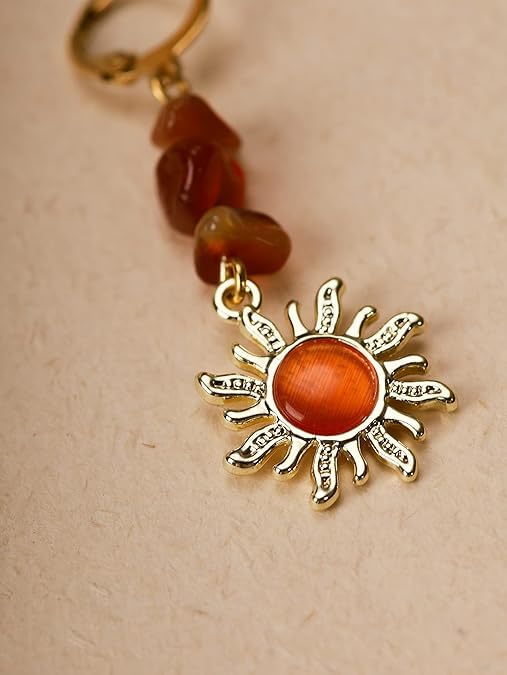 El Regalo Bohemian Style Carnelian Sunburst Earrings- Boho Hippie Gothic Sun Earrings for Girls & Women (Rusty Red)