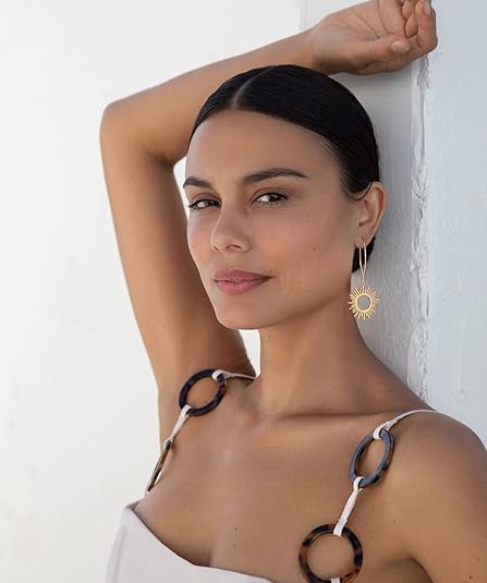 El Regalo Women's & Girl's Sun Charm Earrings - Lightweight Minimalist Design, Available in Various Hook Patterns for Versatile Style (Sun Liner Hook Earrings)