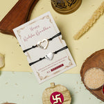 El Regalo 2PC Minimalist Matchin Hearts Bhaiya Bhabhi Rakhi Set- Bhaiya & Bhabhi Engraved Heart Rakhis with Roli-Chawal Shagun Pack, Rakhi Message Card in Rakhi Gift Box for Brother & Sister-in-law