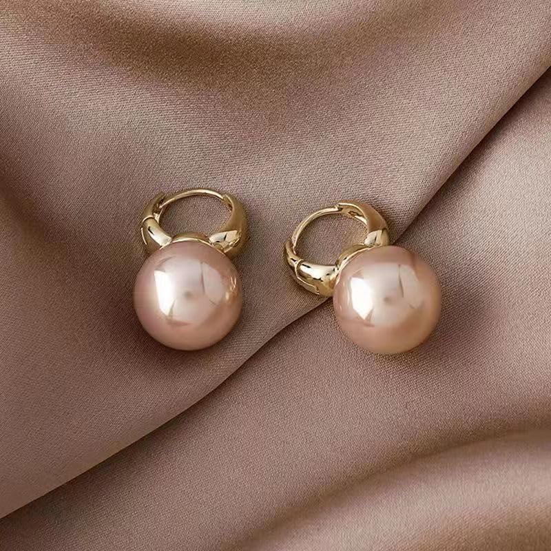 El Regalo Pearl Hoop Earrings- Huggie Hoop Fashion Pearl Earrings for Girls & Women (Beige)