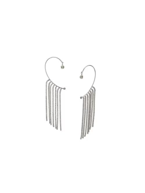 El Regalo 1 Pair Shining Long Tassel Earcuff Climber Earring- Contemporary Ear Cuff Wrap, No Piercing Ear Climber Earring for Girls & Women (Silver)