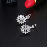 El Regalo Elegant Cubic Zirconia Snowflake Flower Earrings for Women & Girls- Shiny Silver Plated Crystal Flower Leverback Earrings