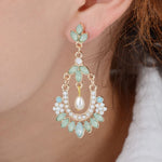El Regalo Elegant Retro Indian Style Pista Green Stone Drops Pearl Wedding Earrings for Girls & Women