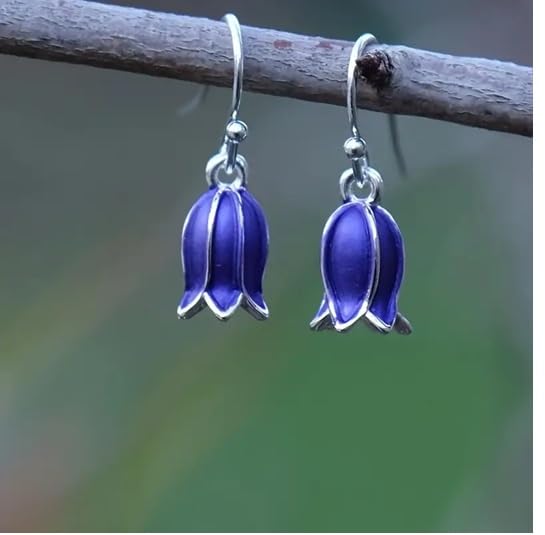 El Regalo Blue Enamel Tulip Flower Earrings for Women & Girls - Cute and Fancy Hyacinth Dangle & Double-Drop Hook Earrings (Single Flower)