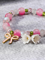El Regalo Exquisite Lily Flower & Blow Glass Beads Bracelet - Cute Lily Of The Valley Flower Beaded Bracelet, Transparent Gradient Beaded Bow Bracelet For Teen Girls (Gradient Pink)
