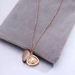 El Regalo Stainless Steel Anti Tarnish Pearl shell Pendant Necklace for Girls & Women, Trendy Waterproof Pearl Shell Pendant Necklace for Teens/Girls/Women, Mermaid Jewelry (Rose Gold)