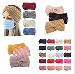 El Regalo 1 PC Knitted Winter Twist Woolen Warm Headband with Buttons for Face Mask Cover | Cold Weather Hair Accessories Head Wrap | Winter Headbands for Women & Men (Pink)