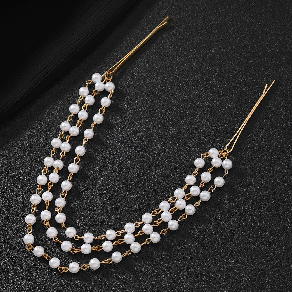 El Regalo Pearl Hair Clip for Women & Girls | Multi Layer Tassel Pearl Hair Accessory | Elegant Korean Style Hair Pin Barrette for Bun Hairstyle | Bridal Party Wedding Hair Addition (1 Pc)