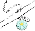 El Regalo 2 PCs Best-Friend (BF) Pink Blue Daisy Flowers 2PCs Pendant Necklace Set for Besties/Sisters/Best Friends - BFF Jewelry for Girls