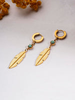 El Regalo Elegant Stainless Steel Leaf/Feather Hoop Turquoise Stone Earrings- Anti Tarnish, Waterproof Statement Leaf Hoops for Modern Women