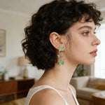El Regalo Cute 3D Crystal Butterfly Tassel Earrings for Women & Girls | 18K Gold Plated Long Hanging Drop Linear Earrings | Elegant Korean Aesthetic Western Party Jewelry (Green)