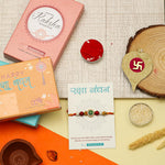 El Regalo 2PCs Fancy OM Ganesha Swastik Red Moli Thread Rakhi Combo for Brother/Bhai/Bhaiya- Auspicious OM/Aum, Ganesha, Satiya Rakhi with Roli Chawal, Rakhi Message Card in Rakhi Gift Box