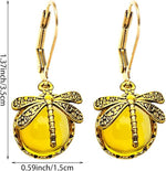 El Regalo Bohemian Vintage Dragonfly Crystal Earrings- Victorian Moonstones Dragonfly Vintage Carved Earrings for Women/Girls (champagne yellow)