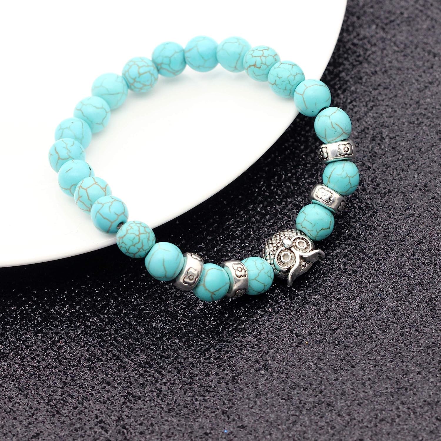 El Regalo 8mm Turquoise Beads Owl Braided Rope Unisex Bracelet for Girls/Boys/Men/Women Bohemian Jewelry Gift