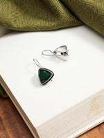 El Regalo 925 Silver Plated Hook Earrings for Women- Elegant Cushion Pyramid Half Bezel Stones (Green)