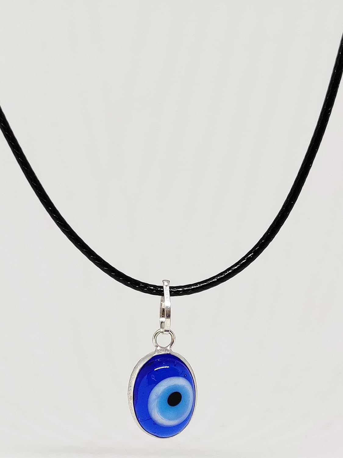 El Regalo Unisex Oval Evil Eye Pendant Necklace for Girls/Boys/Men & Women- Handmade Glass Lamp work Nazar Evil Eye Pendant Necklaces (Oval Silver Evil Eye Necklace Cord)
