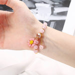 El Regalo 1PC Daisy Flower/Sunflower Crackle Beads Stretch Bracelet for Girls & Women- Fancy Floral Bracelets (Pink)