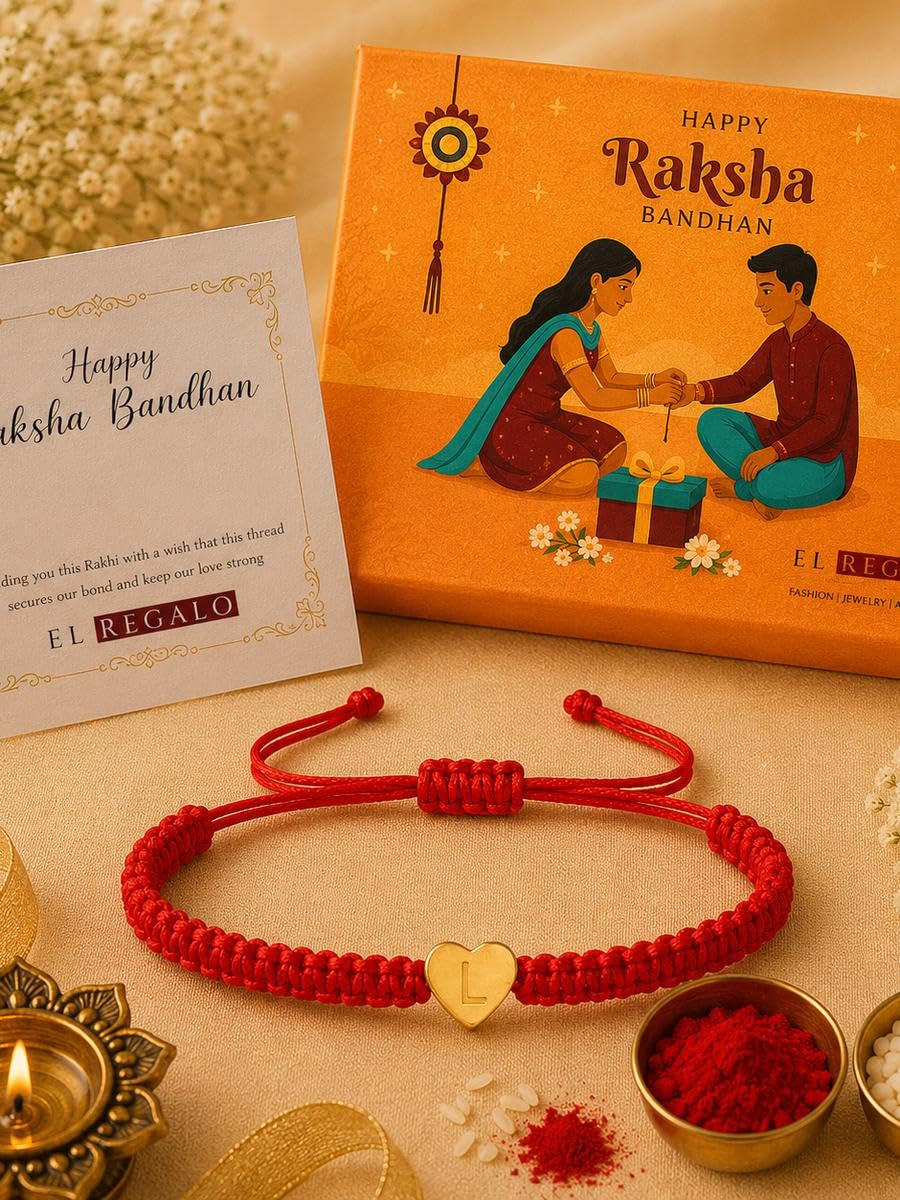 El Regalo Red Ethnic Rakhi Dori Unisex Rakhi-Adults - L letter