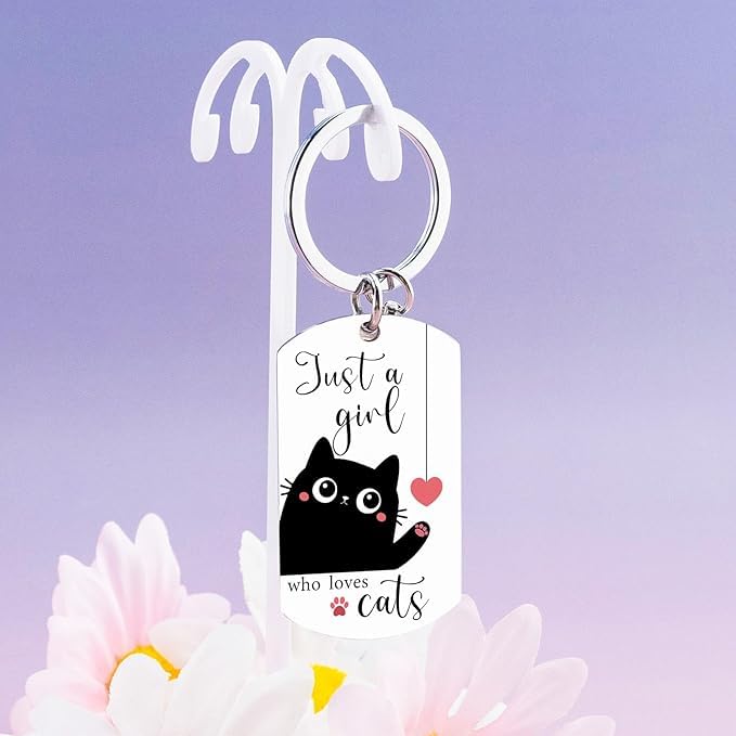 El Regalo Cute Black Cat Keychain - Just A Girl Who Loves Cats Gifts for Cat Lovers, Women, Teens, Girls - Cute Cat Accessories, Stocking Stuffers, Kawaii Keychain for Cat Owners