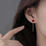 El Regalo Minimalist Flower Threader Earrings for Women & Girls | Cute Tiny Floral Chain Drop Earrings | Modern Style Dainty Long Tassel Earrings (Red Rose)