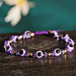 El Regalo 1 PC Evil Eye with Crystals Beads Adjustable Unisex Bracelet for Girls/Boys/Men/Women (Purple)