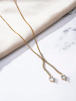 El Regalo Heart Zircon Pendant Necklace for Women- Stainless Steel, 18K Gold Plated CZ Tennis Y Tassel Necklace (White)