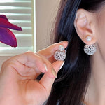 El Regalo Cute & Luxury Ear Jacket Crystal Ball Double Sides Stud Earrings for Women Girls- Elegant CZ Front Back Cartilage Studs Earring Dainty 2 in 1 Jewelry (Silver)