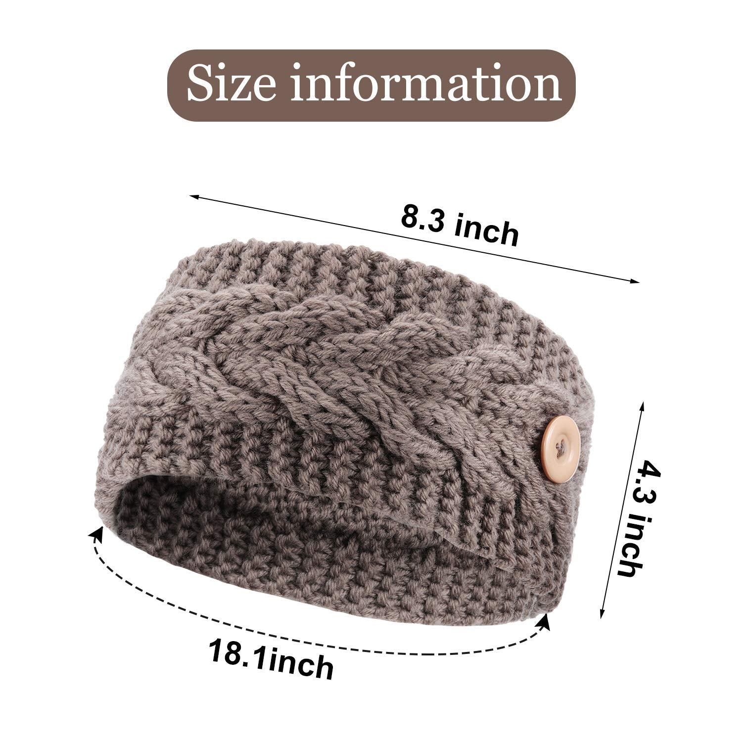 El Regalo Knitted Winter Twist Warm Wool Headband with Buttons for Face Mask Cover for Unisex (Black)