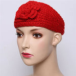 El Regalo 2 PCs Knitted Flower Warm Winter Woolen Headband with Buttons for Face Mask Cover | Cold Weather Hair Accessories Head Wrap | Winter Headbands for Girls & Women (Pack of 2) (Red & Black)
