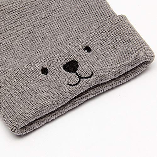 El Regalo 1 PC Kids Soft Caps | Beanie Earflaps Little Girl Boy Colorful Cartoon Bear Warm Knit Hat (1-3 Years) (Grey)