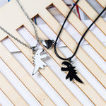 2Pcs Handmade Love Heart Dinosaur Couple Matching Pendant Necklace Set for Women Men Friend Adjustable Animal Necklace Friendship Jewelry Gift, Metal, metal