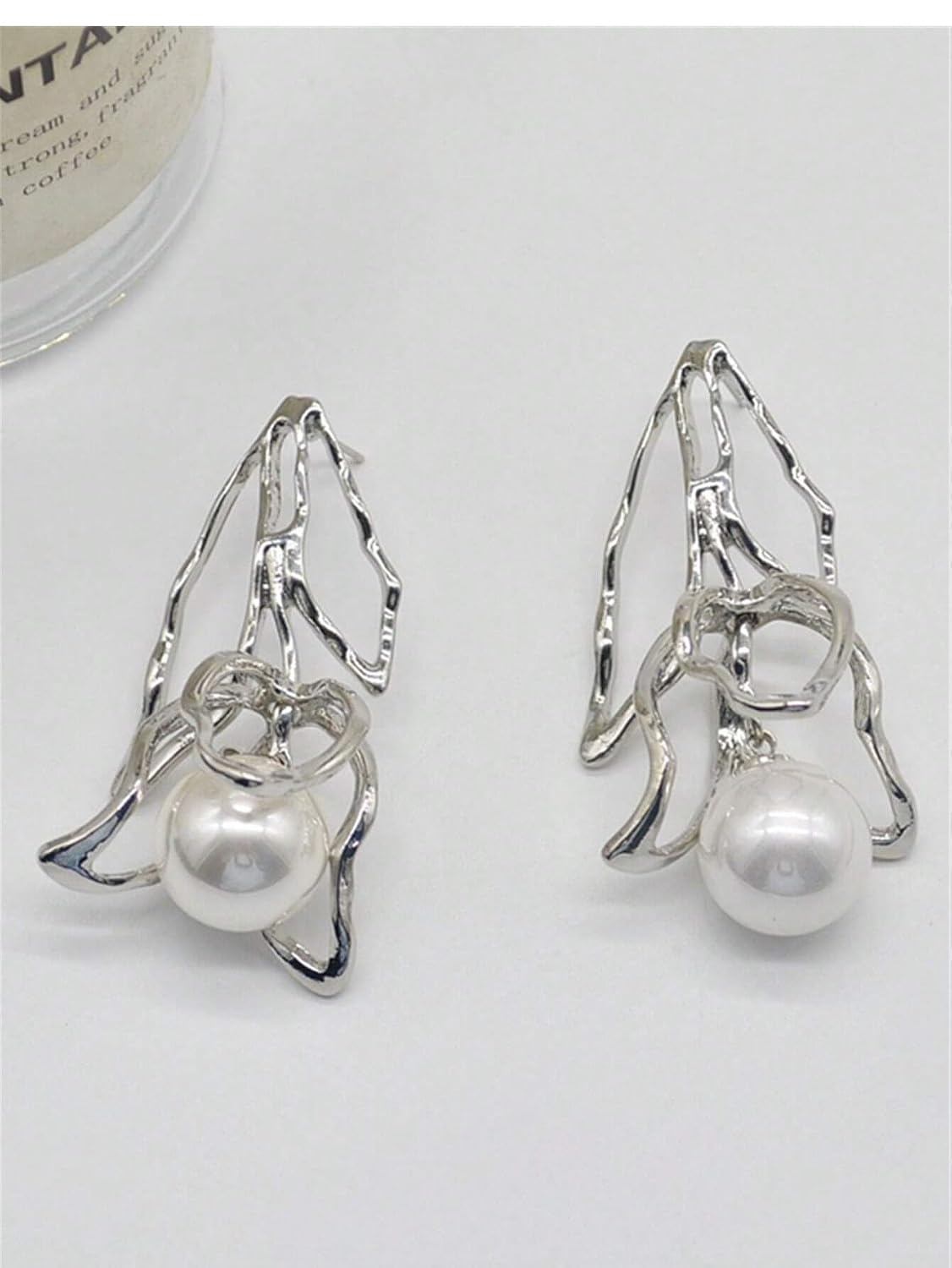 El Regalo Exaggerated Irregular Pearl Statement Earrings- Striking European Design, Lightweight Leaf Pattern Earrings with Dangling Pearls