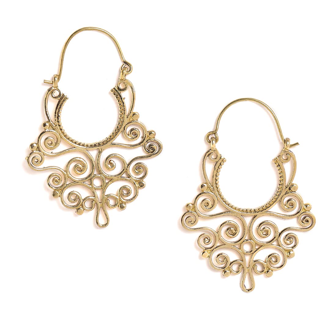 El Regalo 2 Pairs Bohemian Carved Filigree Hoop Earrings Combo for Girls & Women (Option-3)