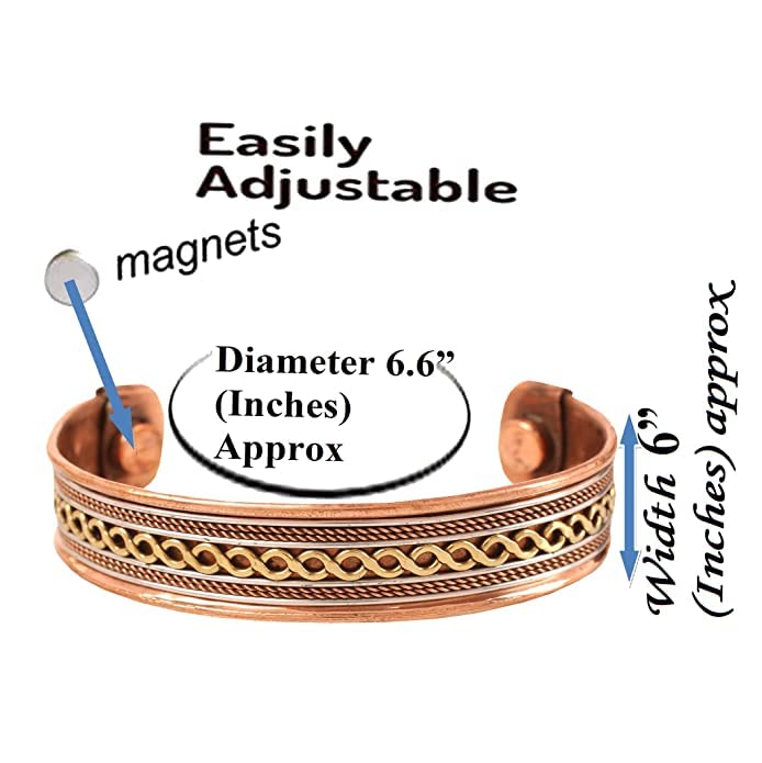 El Regalo Unisex 2PCs Pure Copper Magnetic Bracelet Combo Set for Joint Pain Relief/Arthritis - Slim Minimalist Style - Adjustable Magnetic Therapy Healing Copper Fashion Jewelry (Option-2)