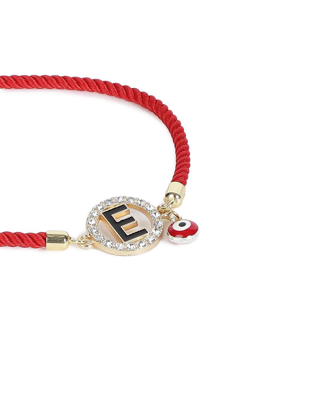 El Regalo Name Initials Evil Eye Bracelet Rakhi for Brother- Name Letter CZ Rakhi with Roli Chawal, Message Card in Rakshabandhan Box for Bhai (Red- E)