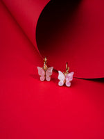 El Regalo Cute 2 Pairs Butterfly Lever Hook Earrings Combo for Girls & Women- Elegant Small Butterfly Hoop Earrings- Gift for Girls/Her (White & Pink)
