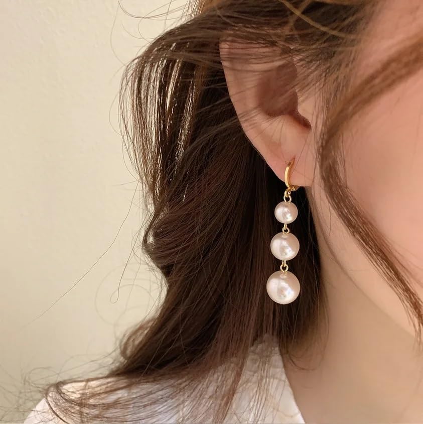 El Regalo Fancy Pearl Earrings- Golden Pearl Tassel Long Statement Earrings for Girls & Women (Pearls Hook Earrings)