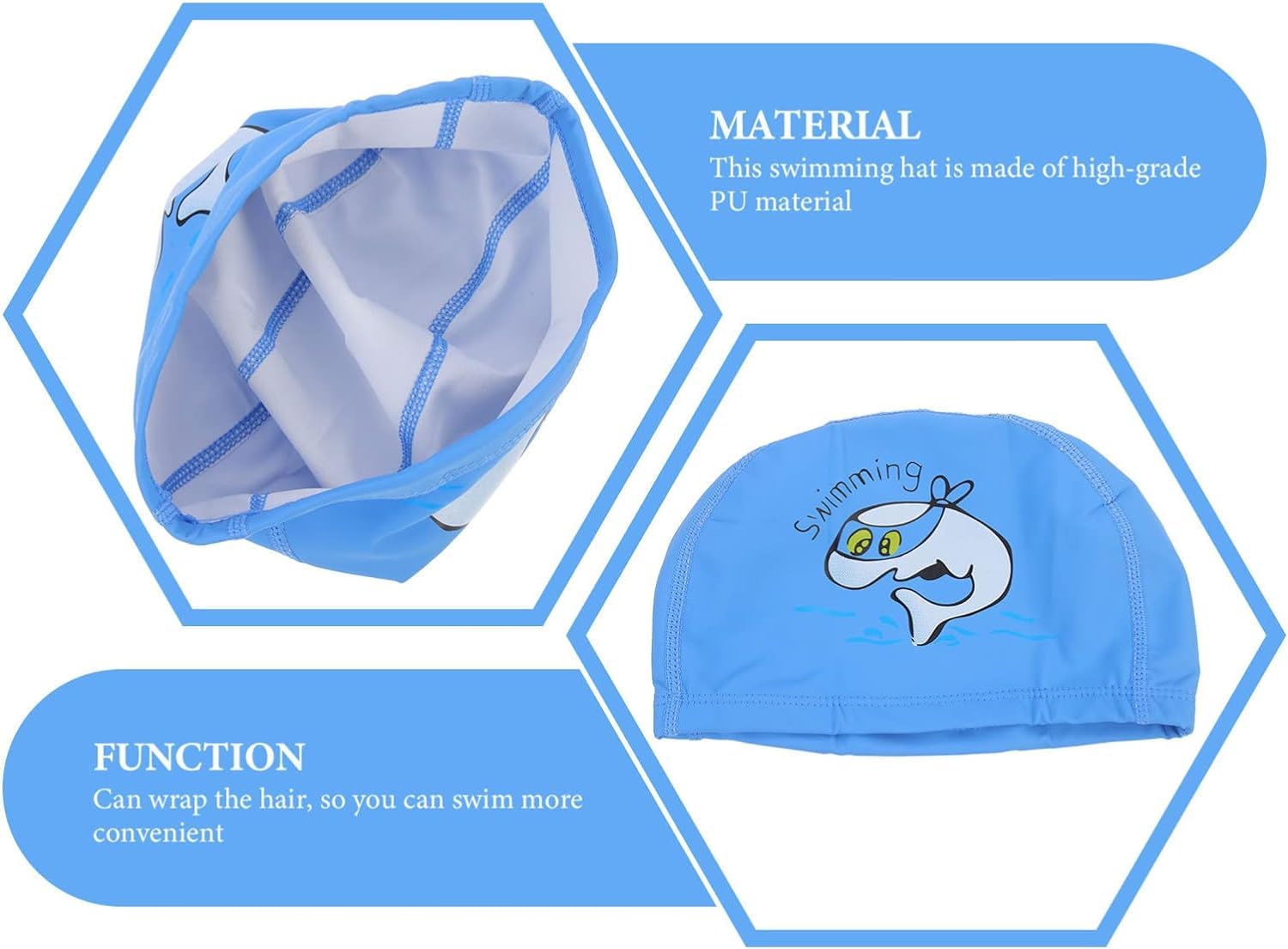 El Regalo 1PC of Cute Kids Dolphin PU Swimming Caps for Girls & Boys- Waterproof, Animal Print Swimming Cap (for Kids 6-12 Years) (Blue Fish Swim Cap)