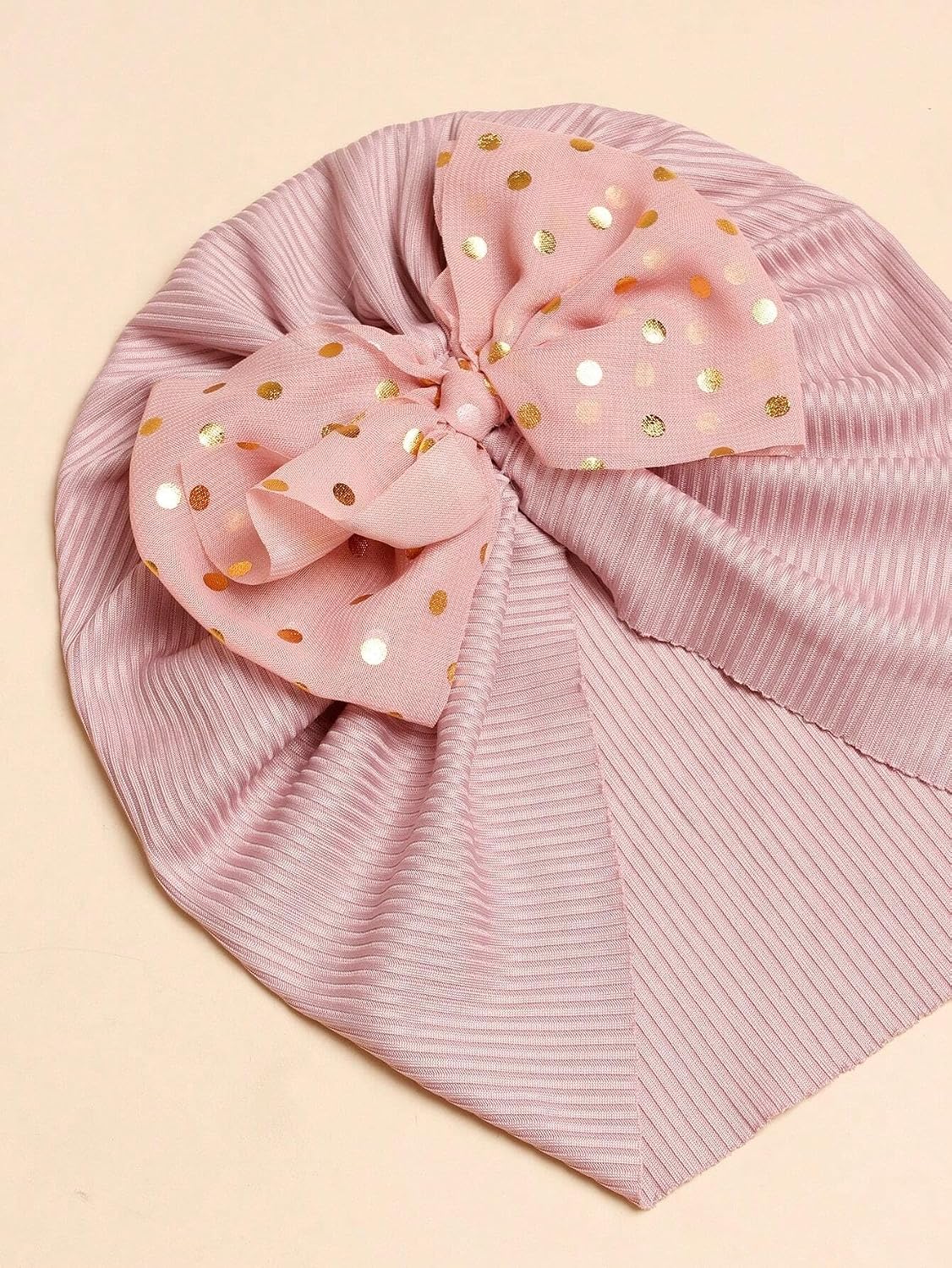 El Regalo 1PC Baby Turban Headband - Soft Nylon Bow with Golden Polka Dots - Newborn to Toddler Headwrap for Baby Girls - Stretchy & Comfortable Fit for 6 Months to 5 Years (Lavender, One Size)
