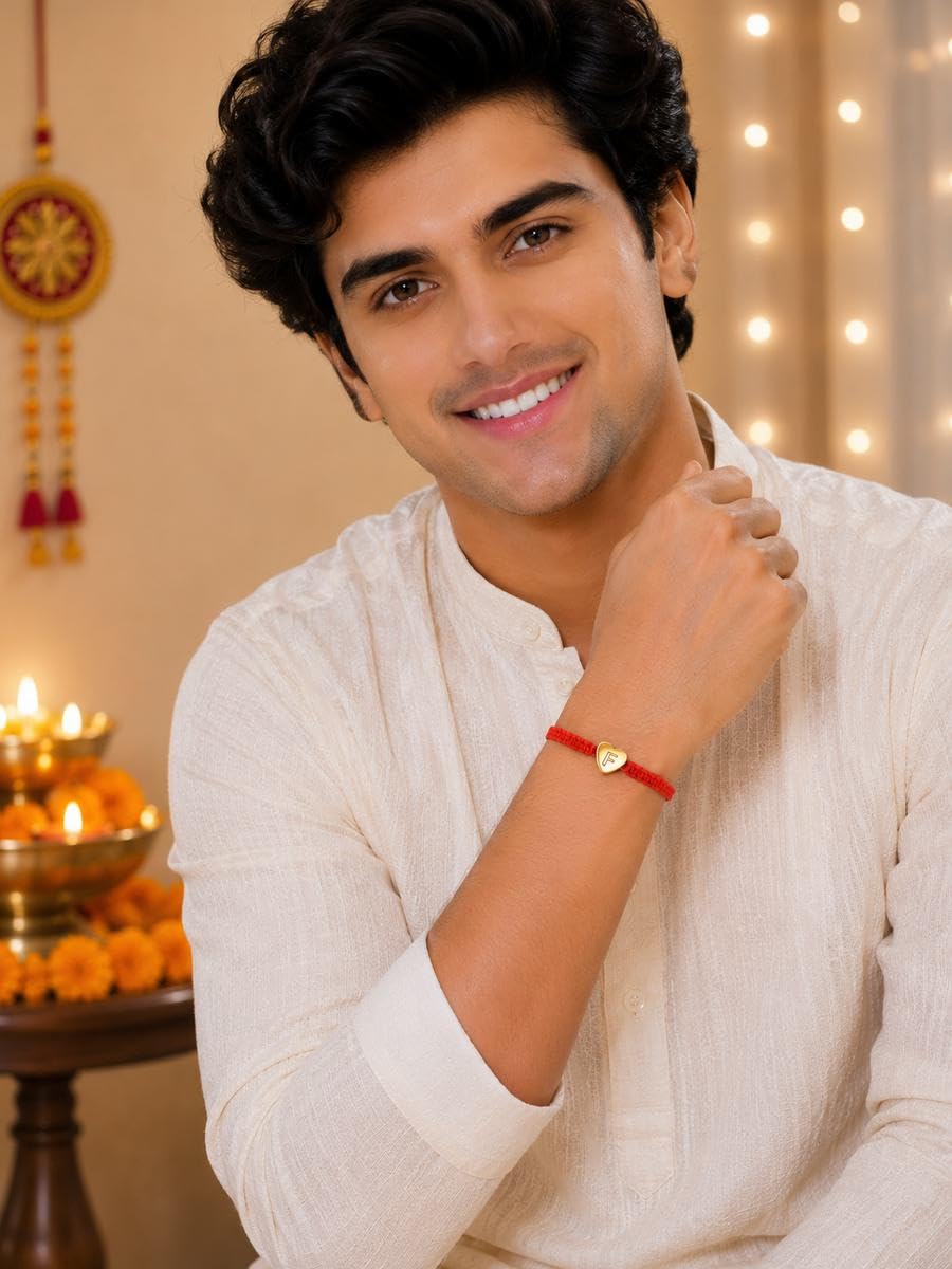 El Regalo Red Ethnic Rakhi Dori Unisex Rakhi-Adults - F letter