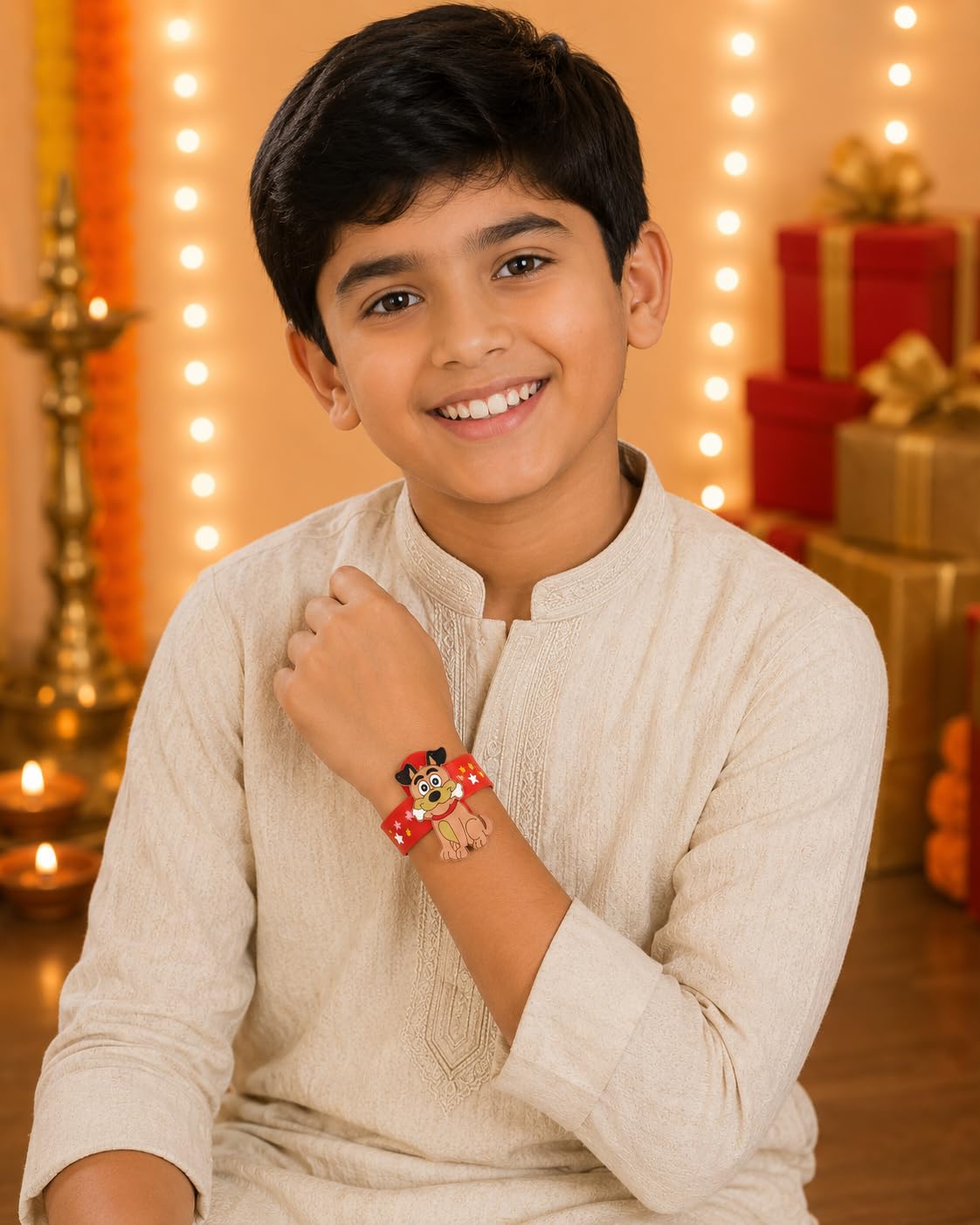 El Regalo Cute Slap Band Bracelet Rakhi for Kids Boys & Little Brother | Fun Quirky Silicone Slap Wristband Rakhi for Toddlers & Children with Roli Chawal Pack and Gift Box (Dog)