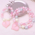 El Regalo 2 PC Girls Kids Shiny Pink Heart Resin & Acrylic Beads Jewelry Sets | Colorful Princess Heart Beaded Necklace & Bracelet Sets, Princess Necklace Bracelet Set for Toddlers/Girls/Kids