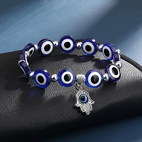 El Regalo Unisex 2PCs Evil Eye Hamsa Bracelets Set | Lucky Evil Eye Designer Protection Bracelets Set in Blue & Black