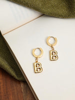 El Regalo Stainless Steel Bubble Name Initials Hoop Earrings- Anti Tarnish, Waterproof Name Letter Personalized Balloon Bubble Drop Earrings for Girls & Women (Name Initial- B)