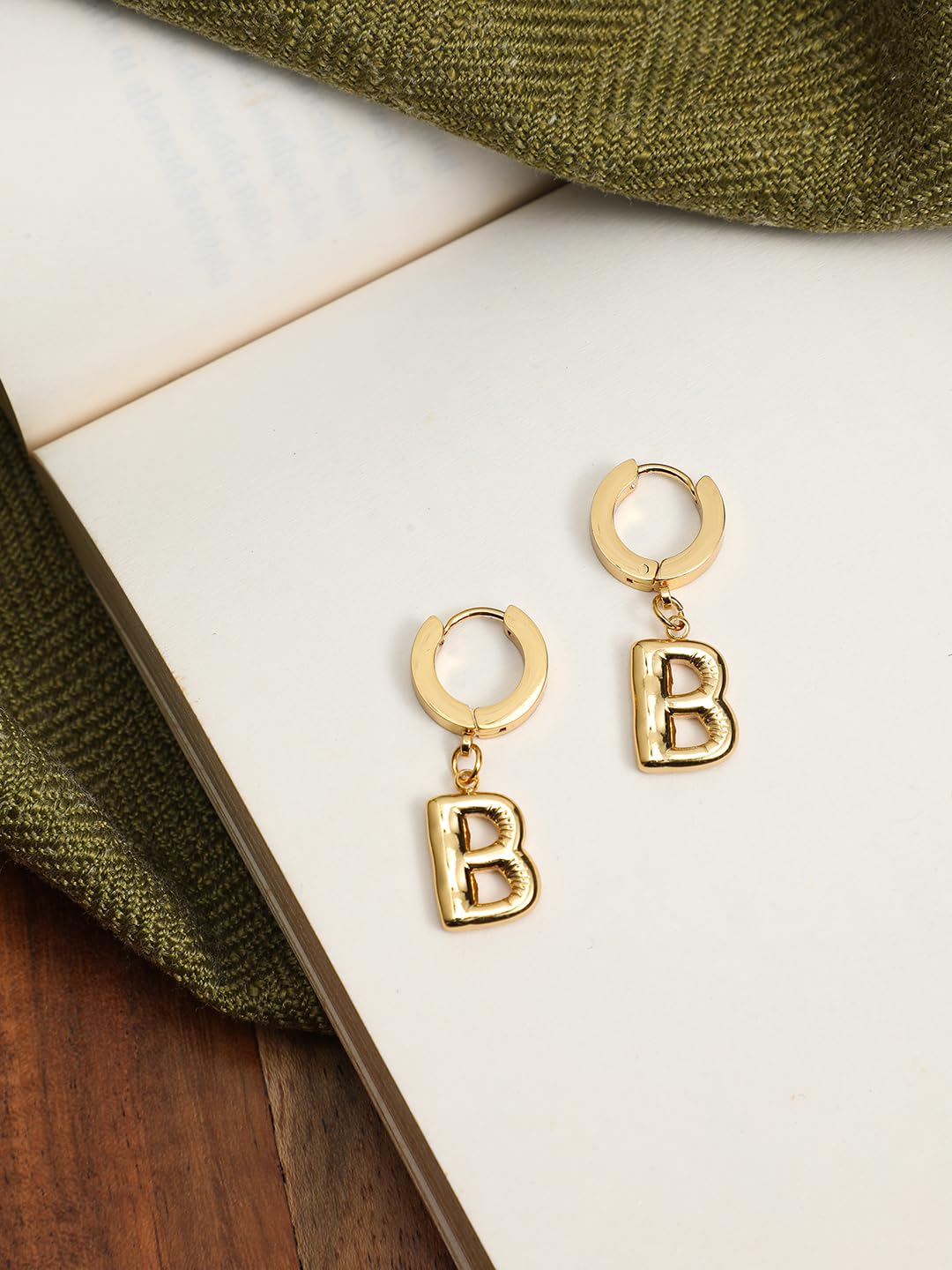 El Regalo Stainless Steel Bubble Name Initials Hoop Earrings- Anti Tarnish, Waterproof Name Letter Personalized Balloon Bubble Drop Earrings for Girls & Women (Name Initial- B)