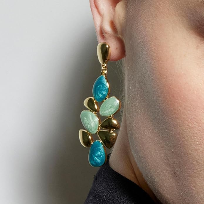 El Regalo Boho Statement Dangle Earrings for Women | Multicolor Resin Stone Drop Earrings | Party, Wedding, Festive & Casual Fashion Jewellery | Light Long Earrings (Green)