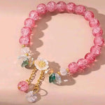 El Regalo Daisy Flower Bracelets- 1PC Crackled Crystal Beads Tassel Flower Charms Bracelet for Girls & Women (Pink)