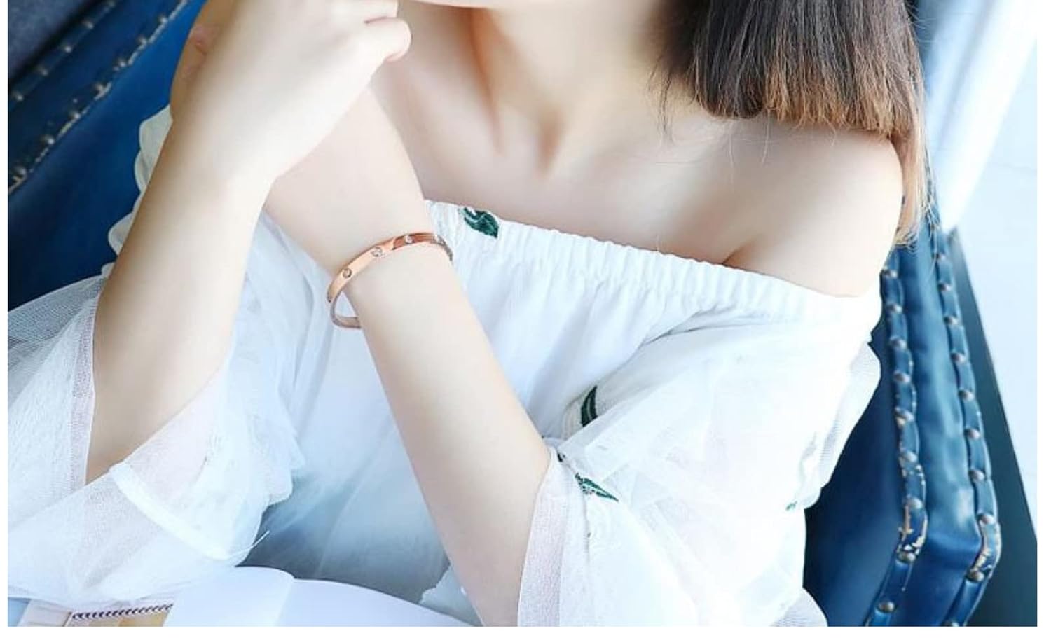 El Regalo Stainless Steel Bangle Bracelet with Cubic Zirconia/CZ for Women - Stainless Steel Openable Bracelet with Magnetic Lock (Rose Gold)